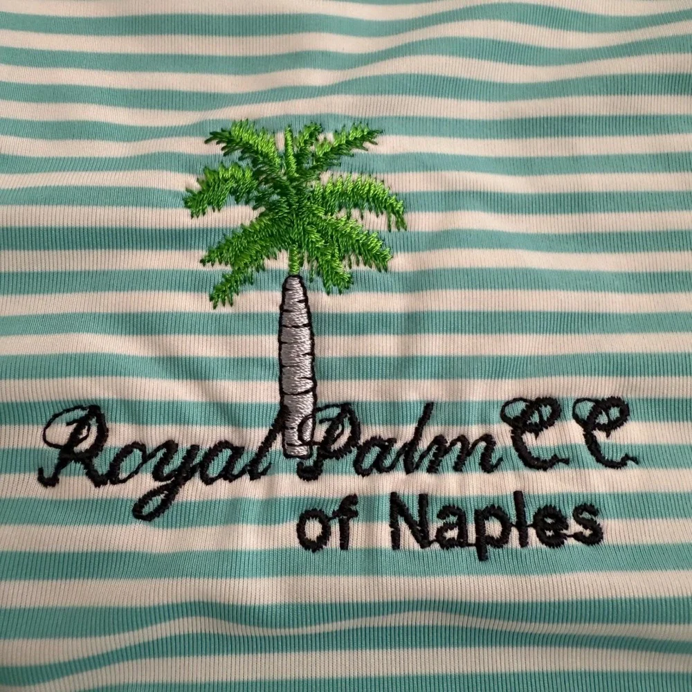 FootJoy Mens XL Striped Golf Polo Royal Palm CC Naples Green White‎ Short Sleeve